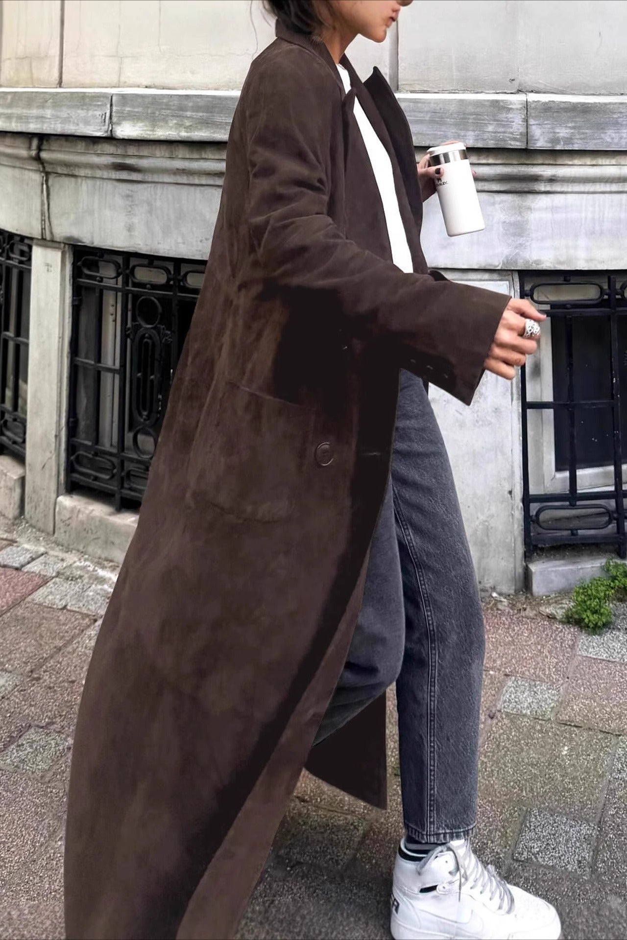 Retro Brown Belted Waist-Tie Overcoat for Timeless Elegance