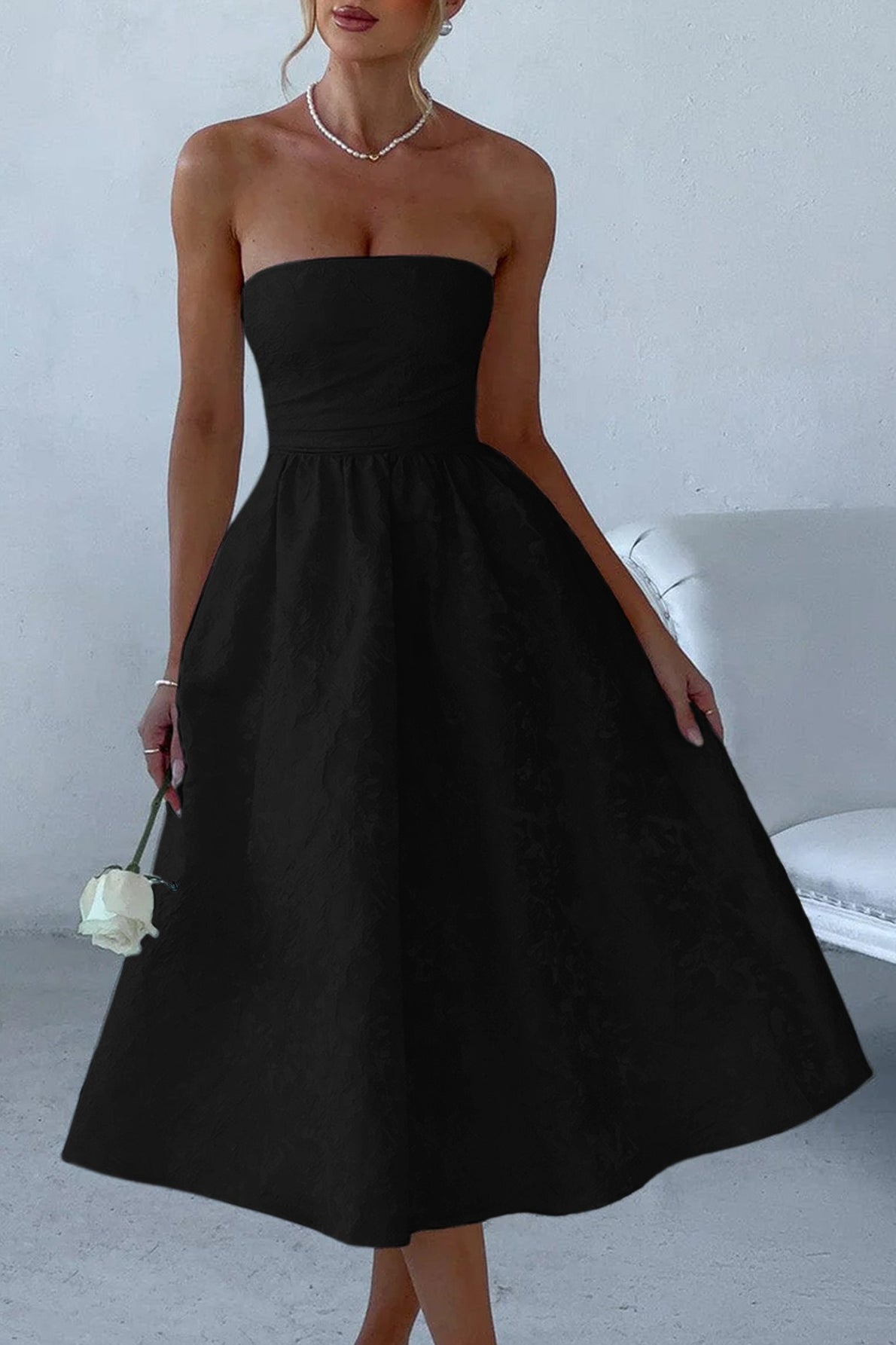 Floral Jacquard Strapless Fit & Flare Midi Dress 11