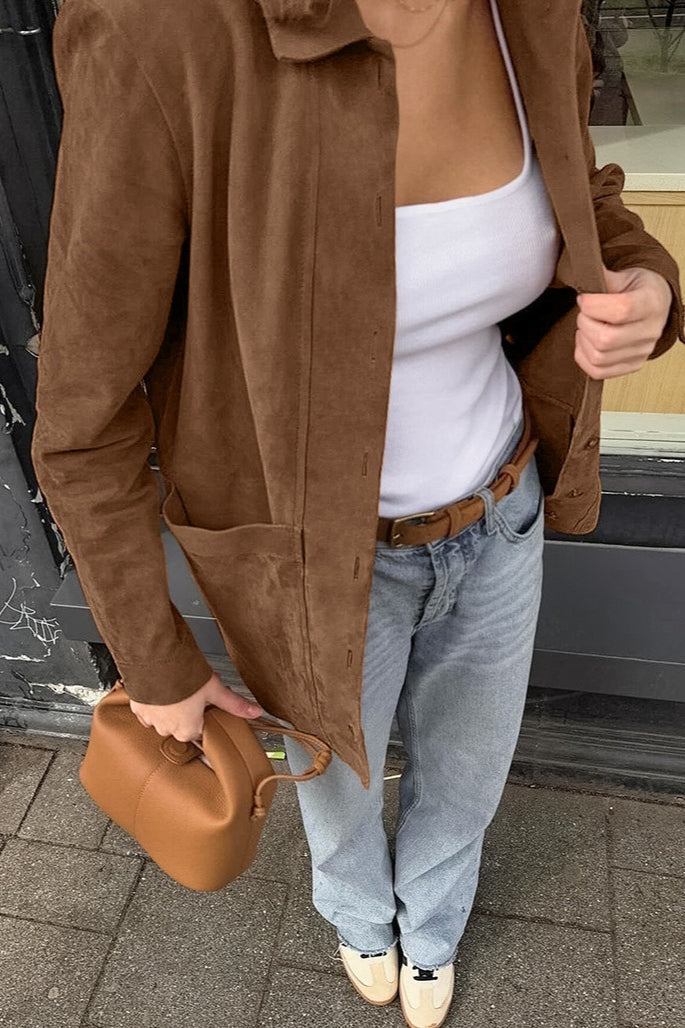 Brown Faux Suede Shirt Jacket 3