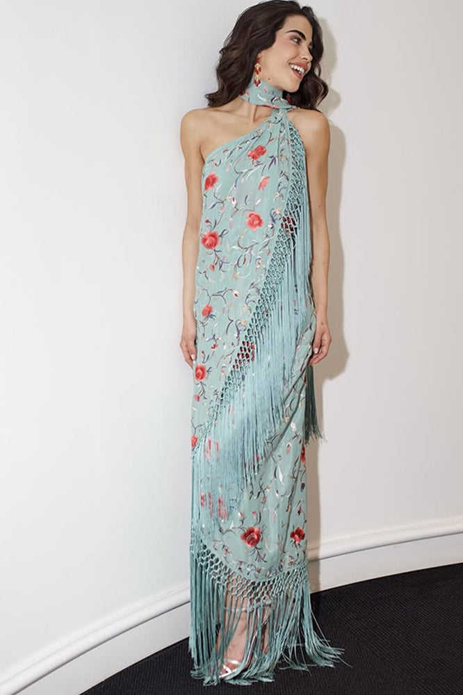 Floral Sequin Fringe High Neck Midi Dress 3