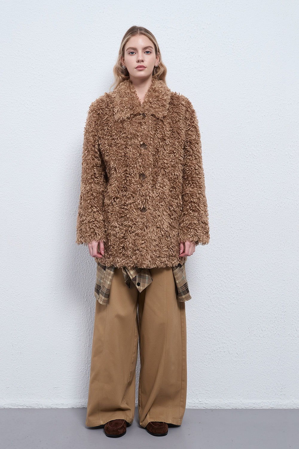 Solid Warm Button Notched Collar Coat