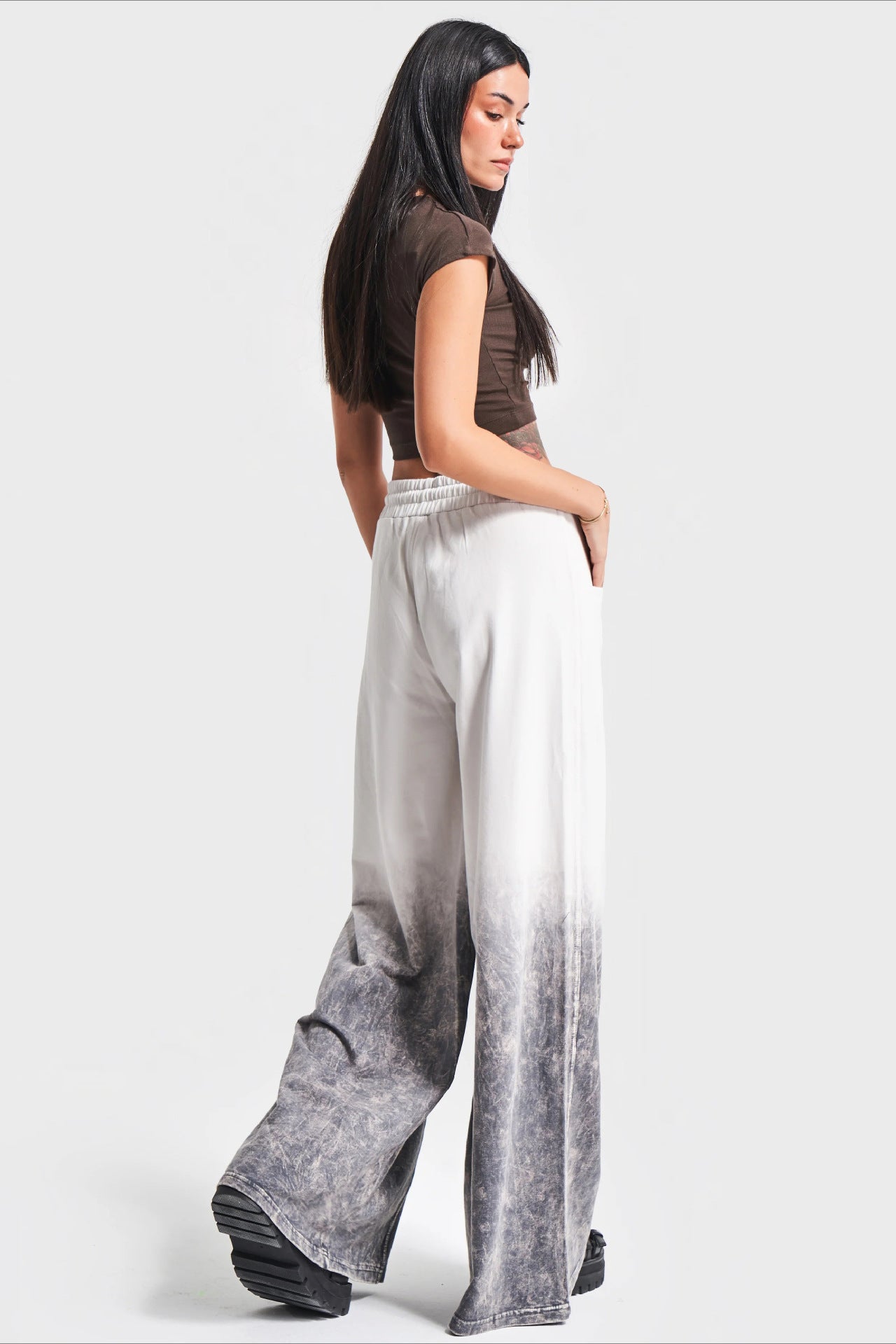 High Waist Ombre Drawstring Wide Jean