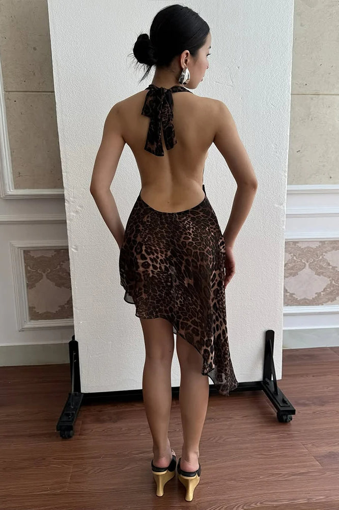 Leopard Print Ruffled Midi Dress