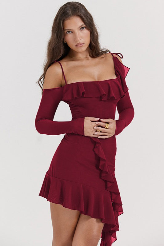 Asymmetric Off Shoulder Slip Dress