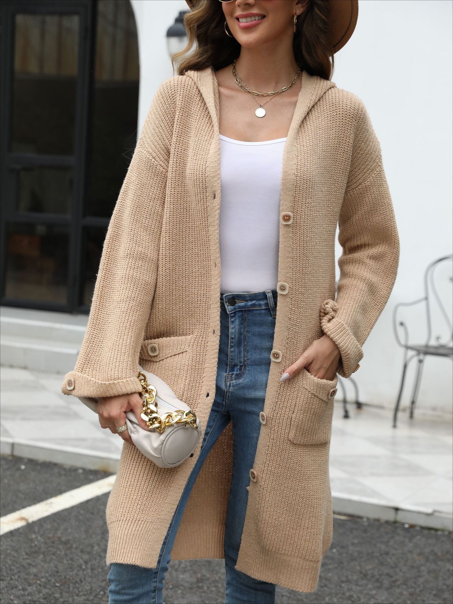 Elegant V-Neck Loose Knit Cardigan for Stylish Comfort