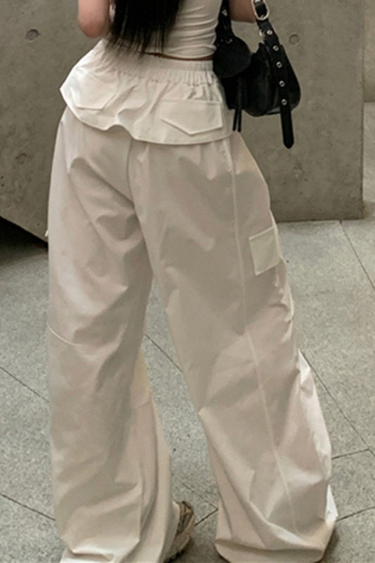 Tie Detail Ruched Pocket Loose Slouchy Cargo Casual Pants