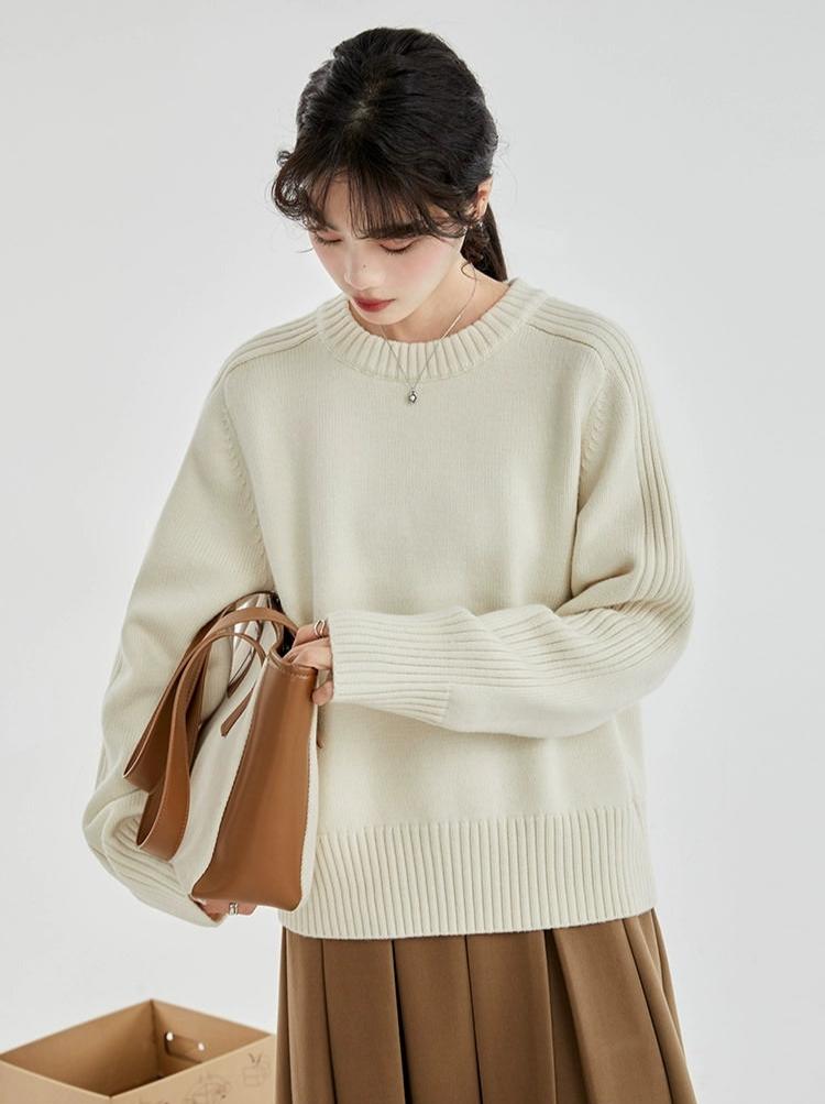 Drop Shoulders Ribbed Crewneck Sweater 3