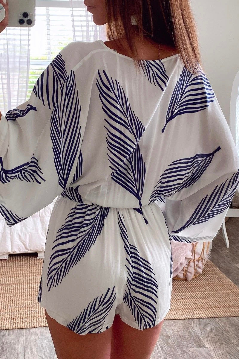 Plants Print White Romper Fashionpara