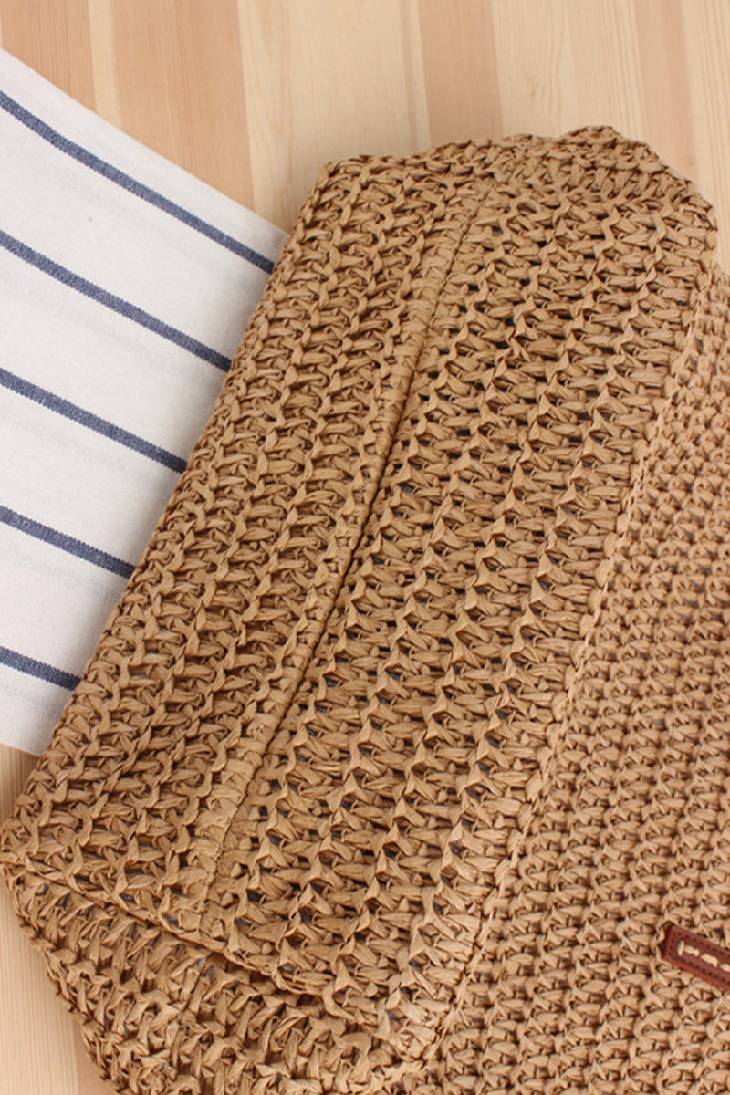 Trendy Leather Strap Woven Straw Beach Shoulder Bag - Fashionpara