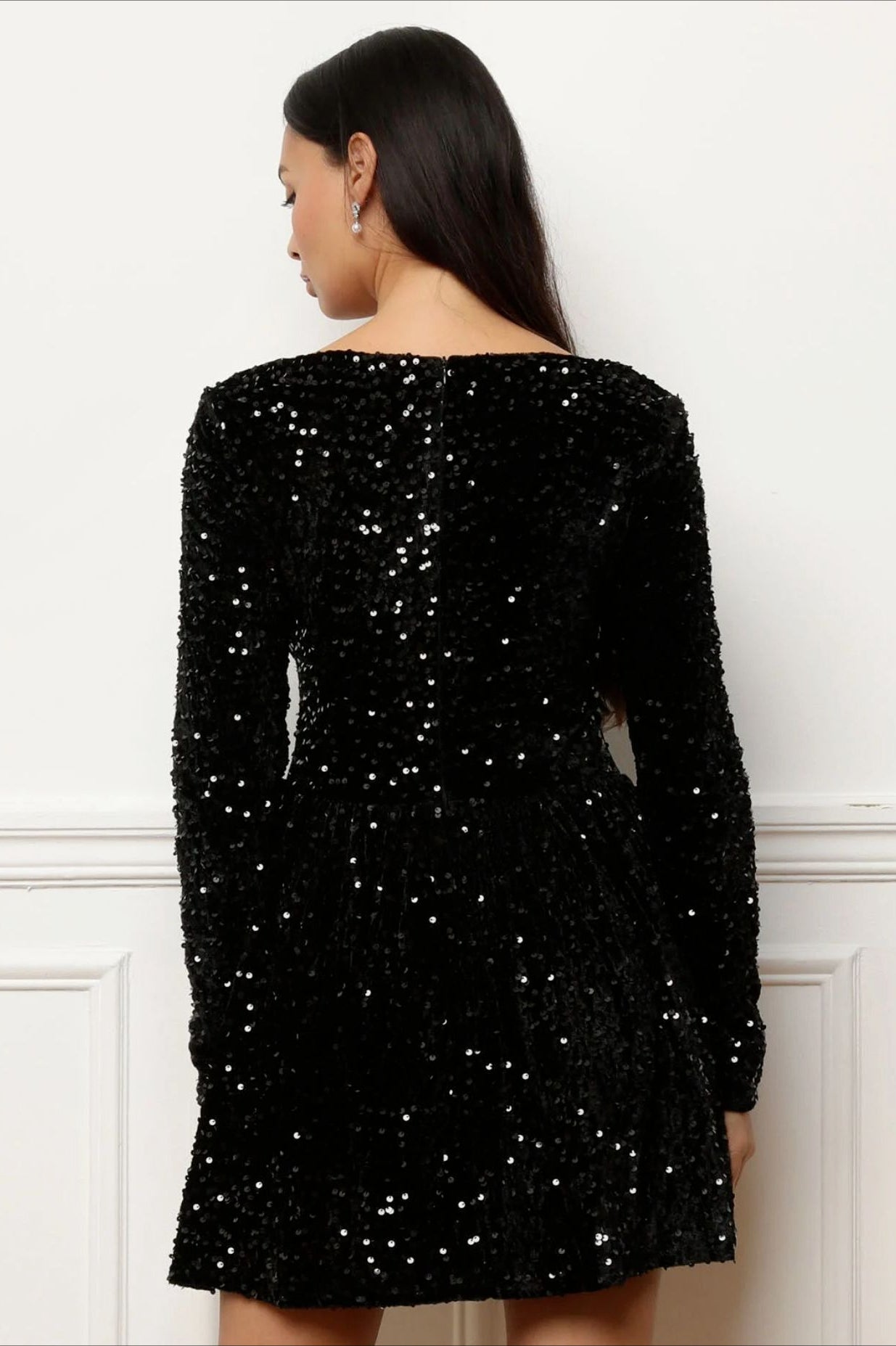Elegant Long Sleeve Petite Sequined Party Sequin Dress - Fashionpara
