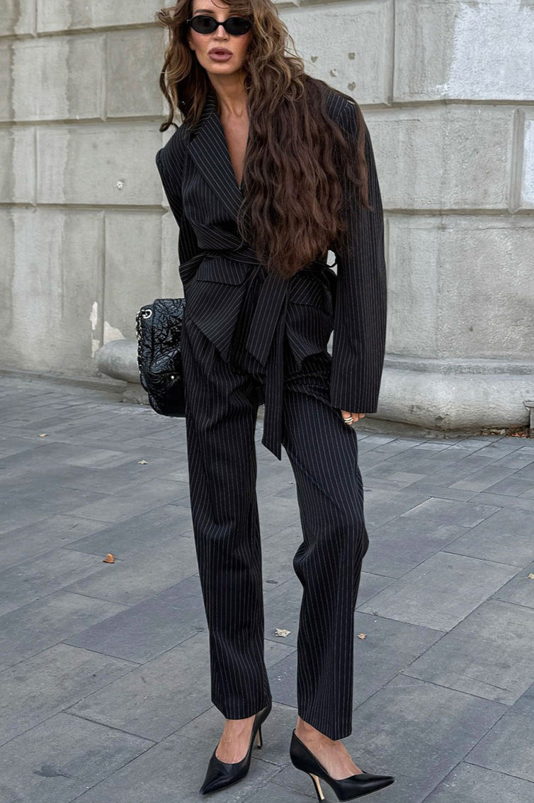 Sophisticated Striped Long Sleeve Blazer for Stylish Elegance