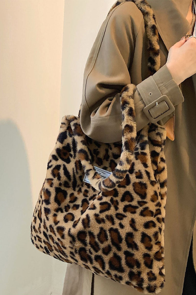 Leopard Fluffy Tote Bag - Fashionpara
