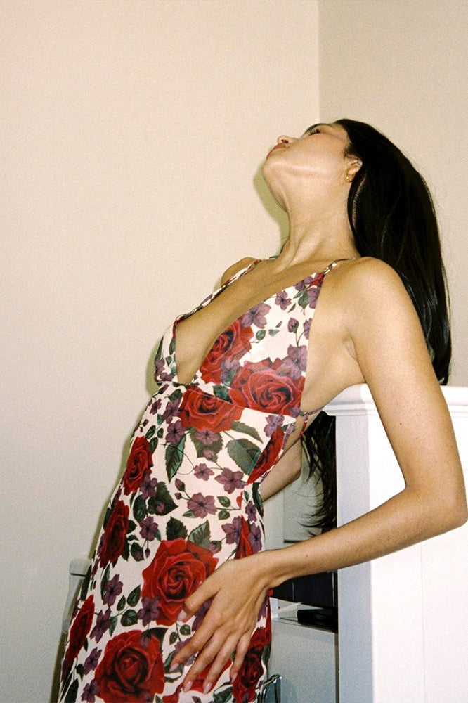 Floral Print Backless Maxi Dress