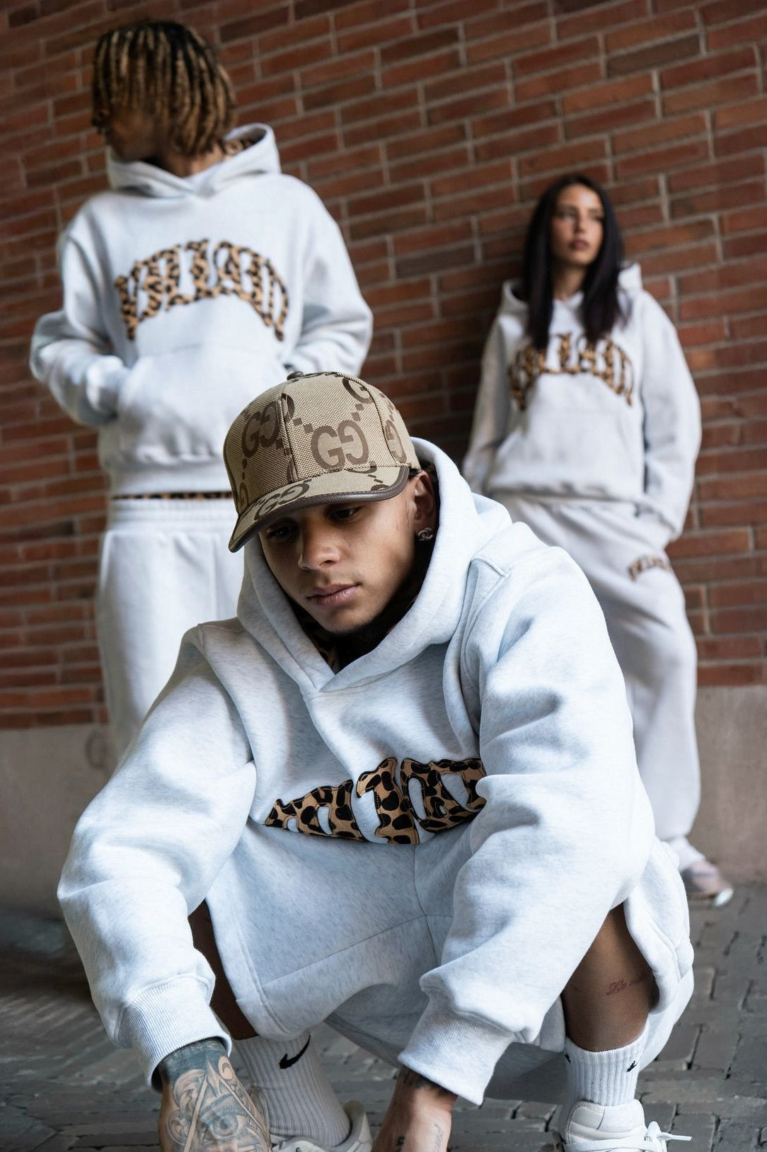 Leopard Lined Embroidered Letter Hoodie