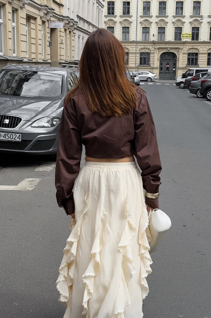 Apricot Ruffle Chic Lace Trim Skirt