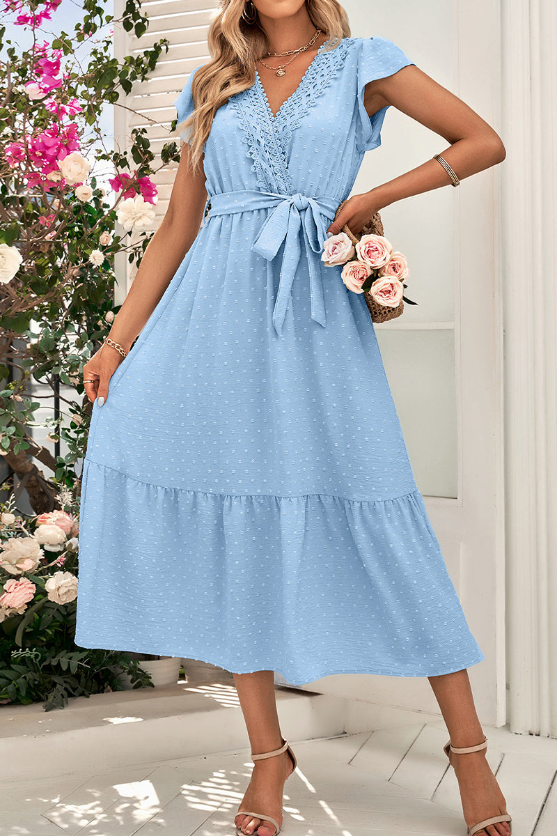 Lace V Neck Long Dress