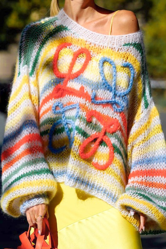 Color Block Striped Pullover Knit Sweater