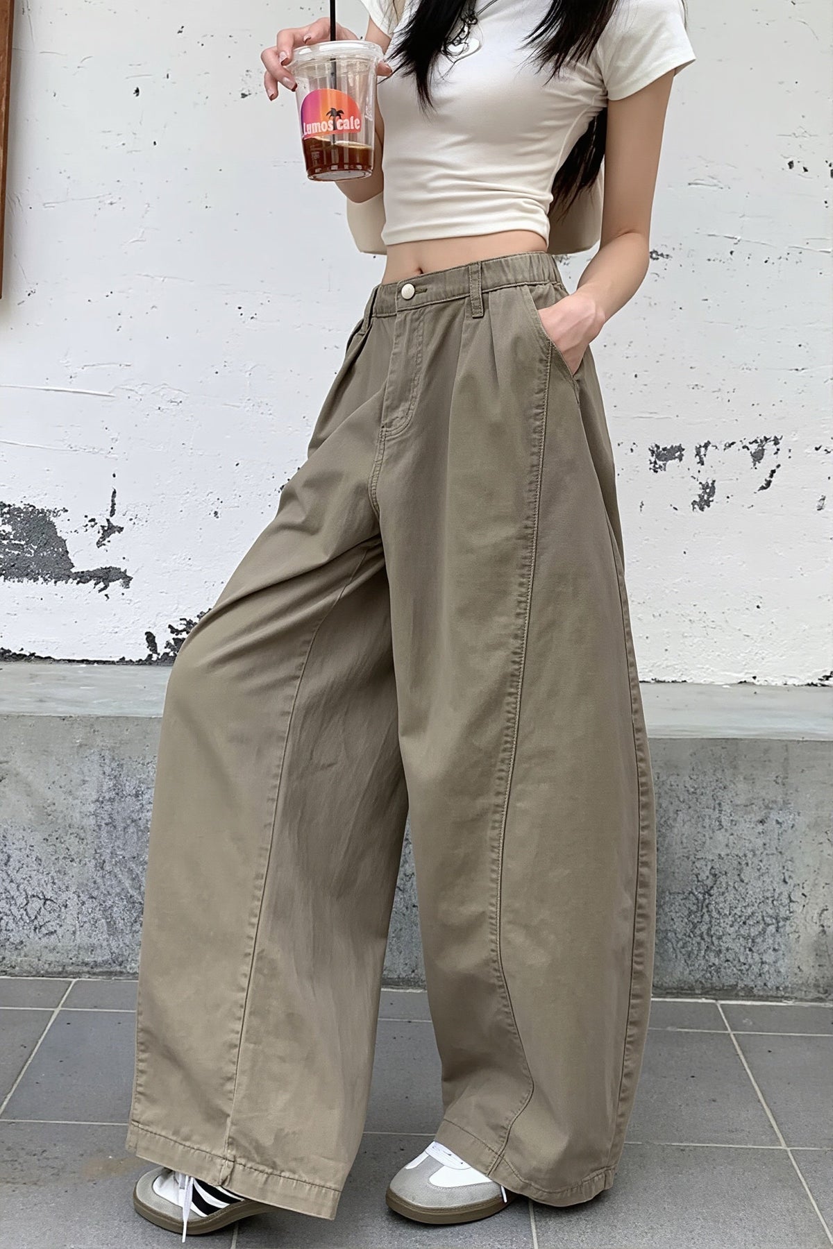 Washed Barrel Leg Cargo Pants
