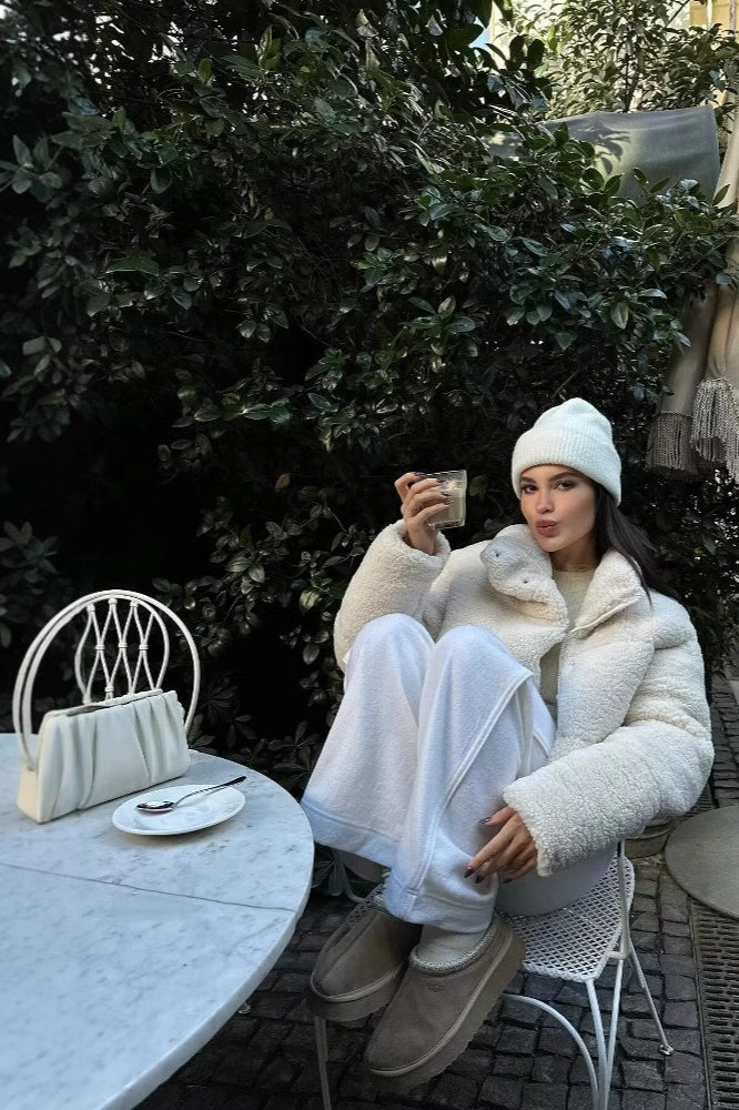 Short Faux Sherpa Fleece Coat - Fashionpara