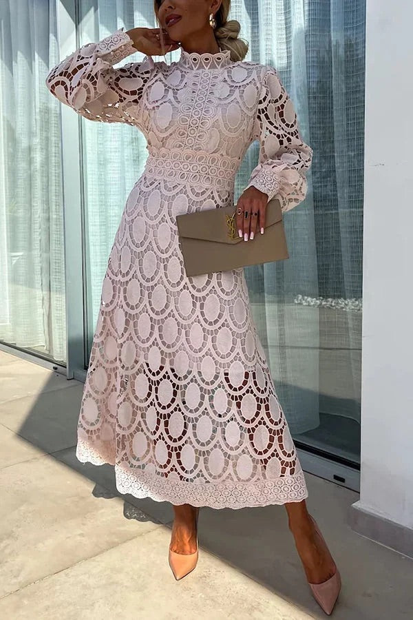 Francisca Crochet Lace Lantern Sleeve Midi Dress