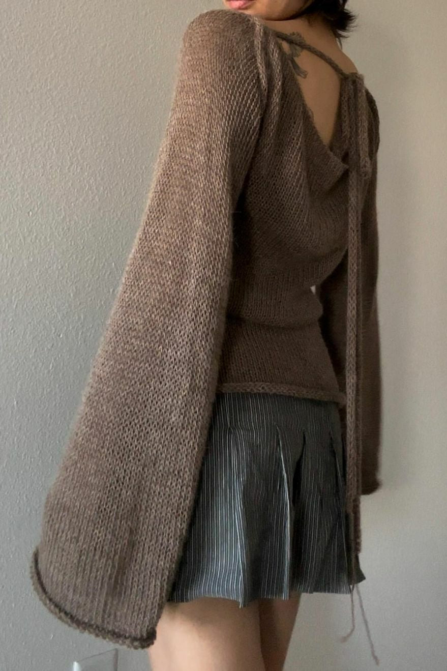 PrincessAce Bell Sleeve Knit Sweater with Tie Back Detail