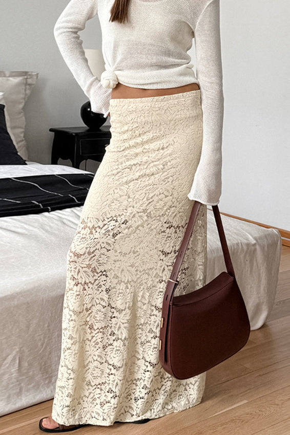 Lace Hollow High-Waisted Midi Skirt