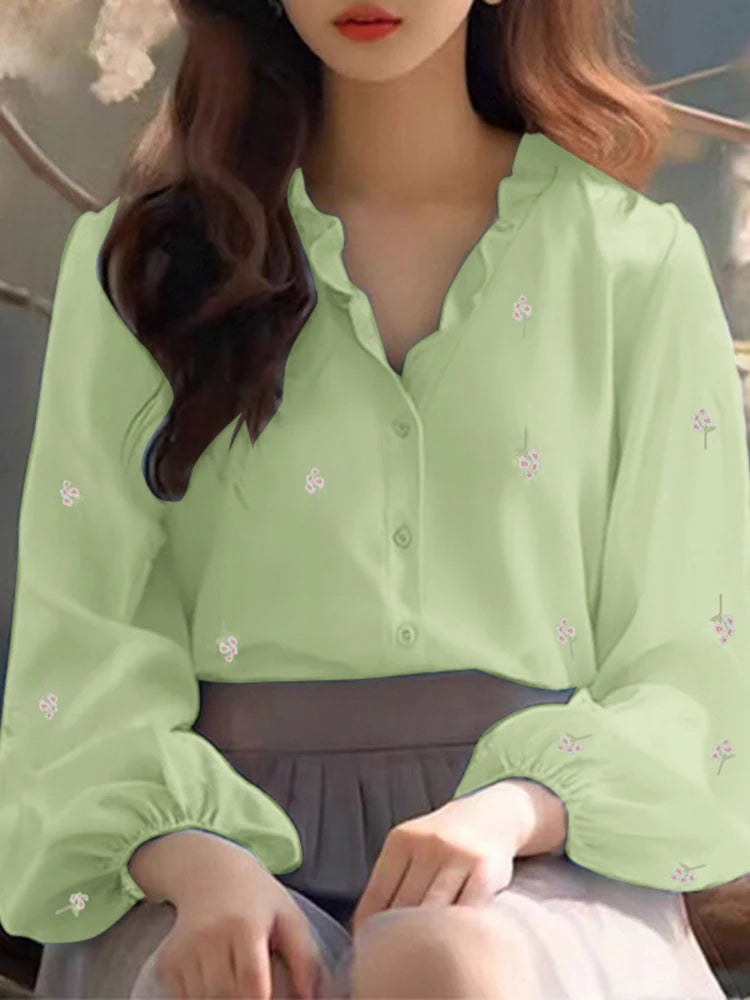 Floral Print Ruffle Collar Blouse Casual Tunic