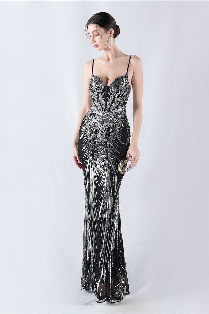 Sequin Spaghetti Strap Sweetheart Mermaid Formal Gown - View 12