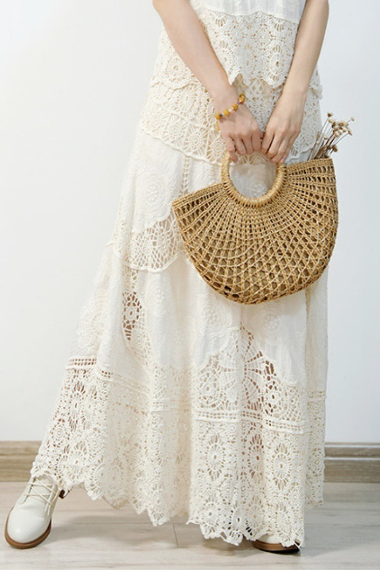 Crochet Lace A-Line Maxi Skirt