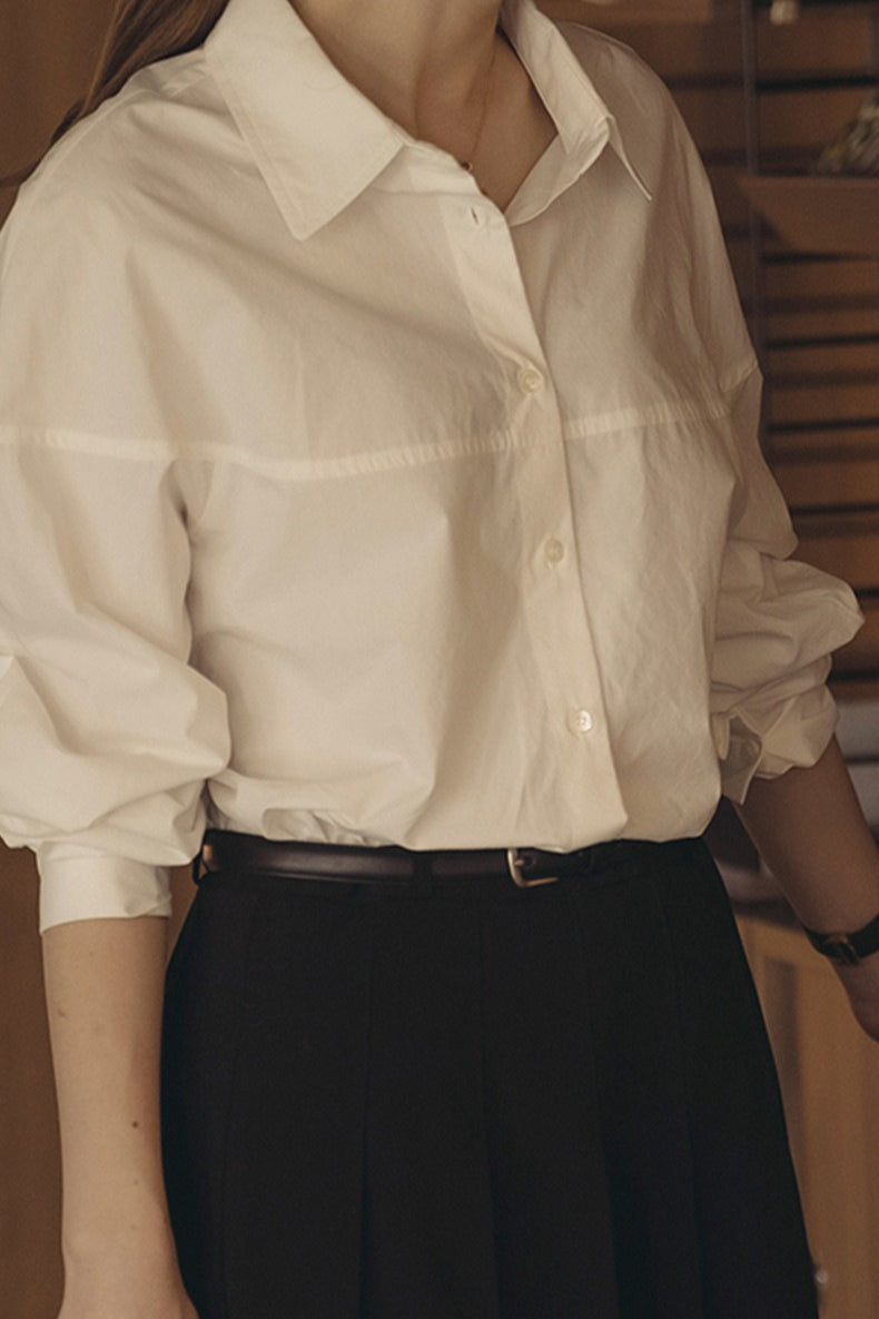 Line Cut Collared Cotton Blouse
