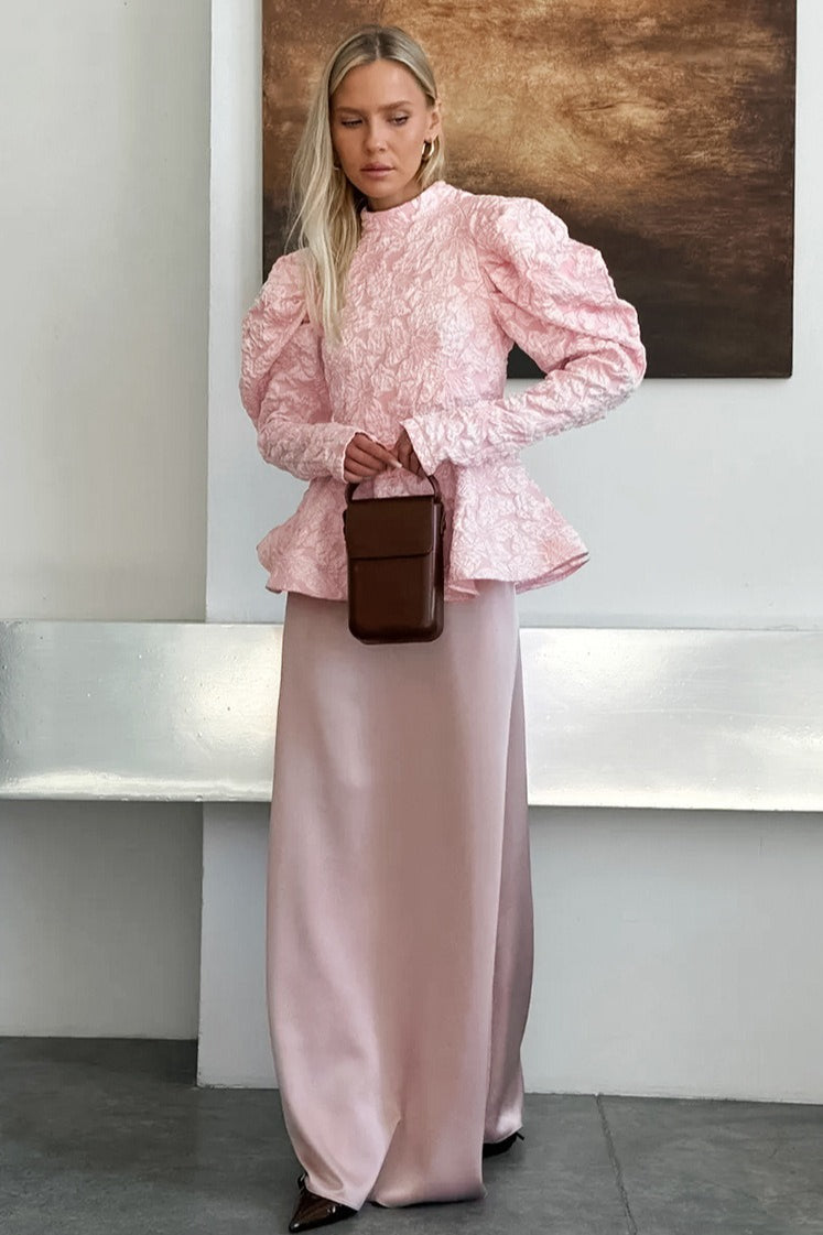 Textured Puff Sleeve Peplum Top
