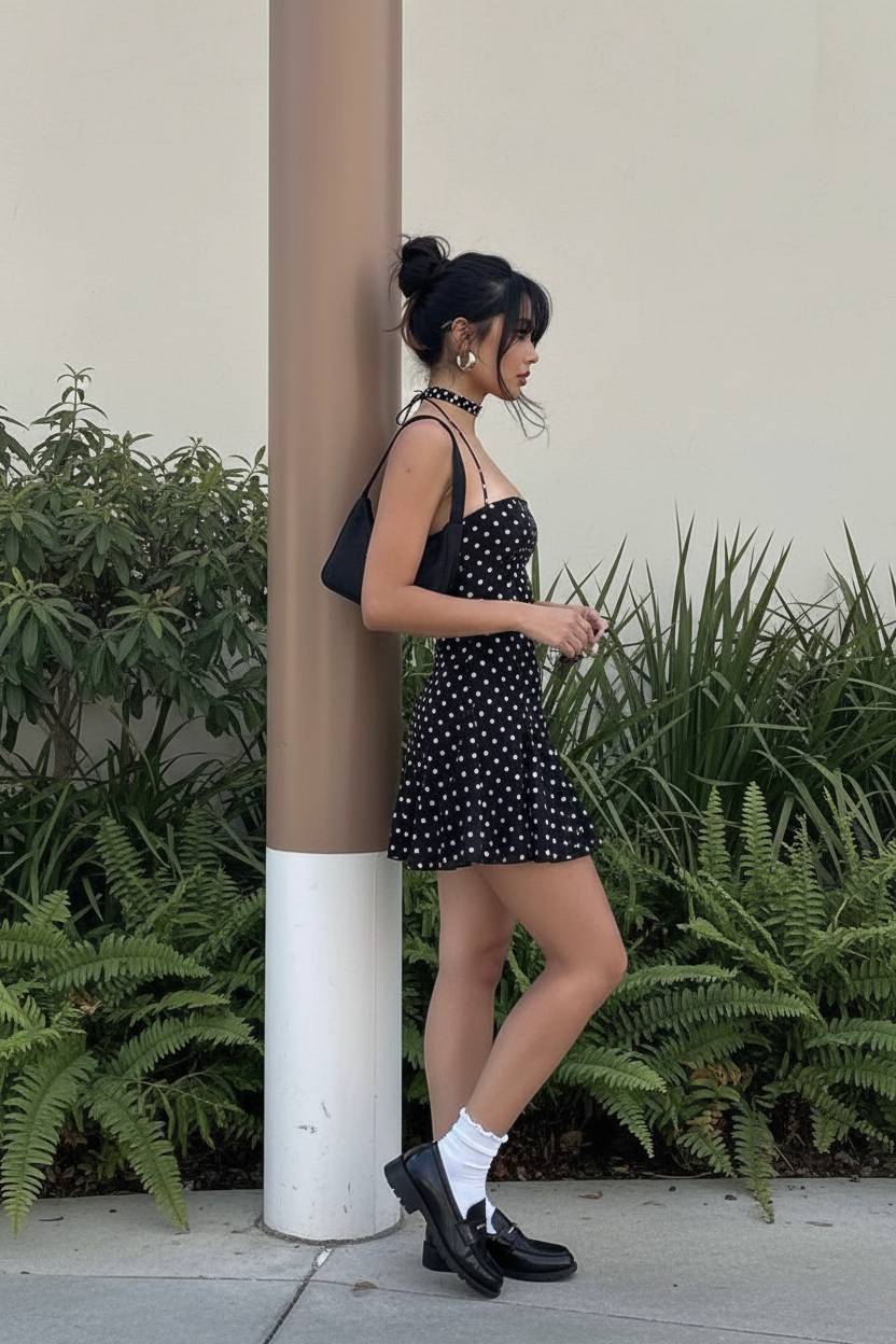 Polka Dot Halter Neck Fit & Flare Mini Dress