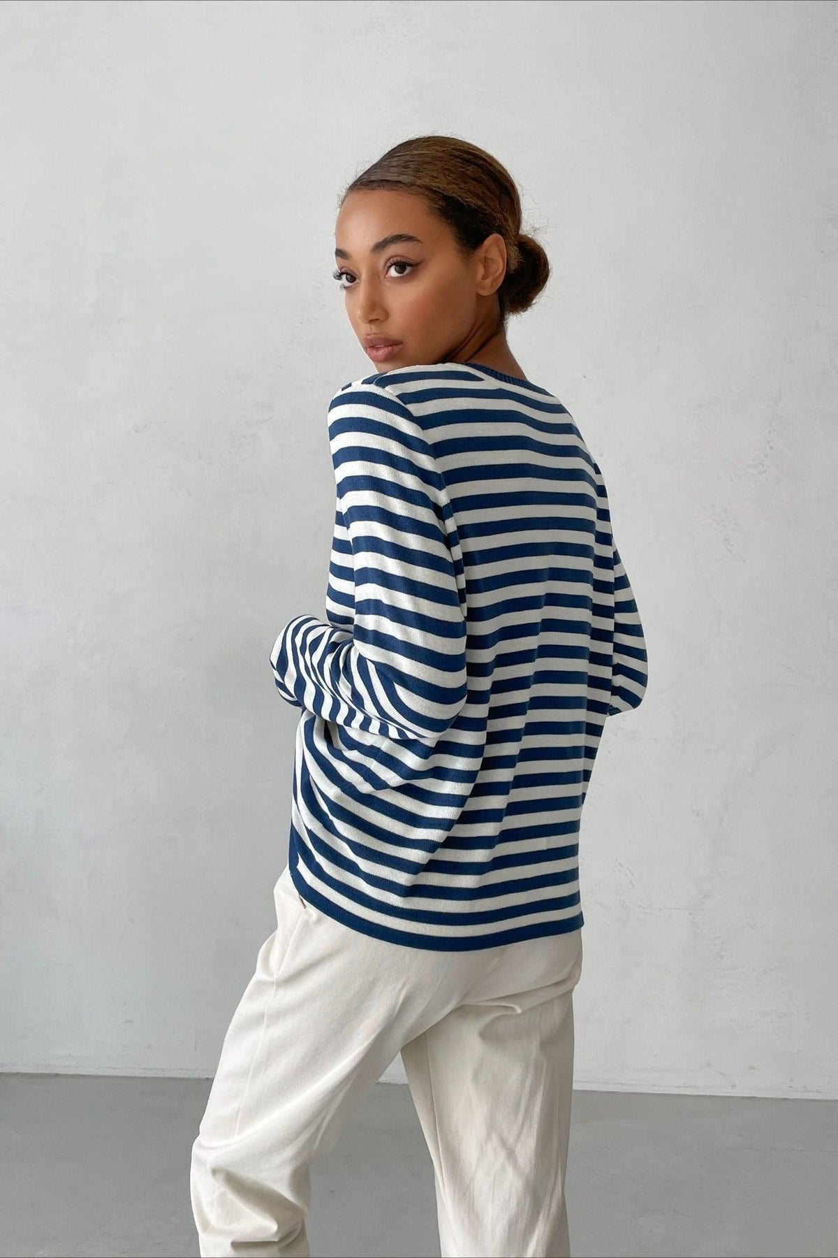 Casual Drop Shoulder Contrast Stripe Knit Sweater 8