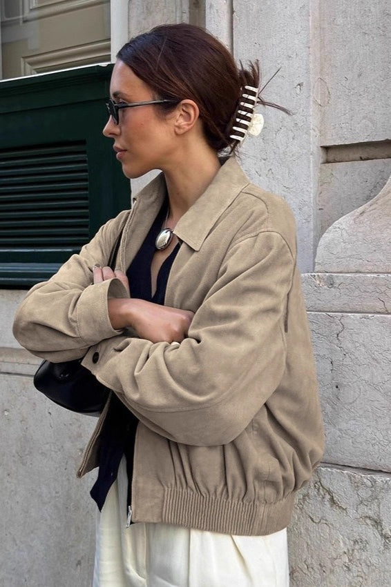 Vintage Khaki Suede Lapel Jacket