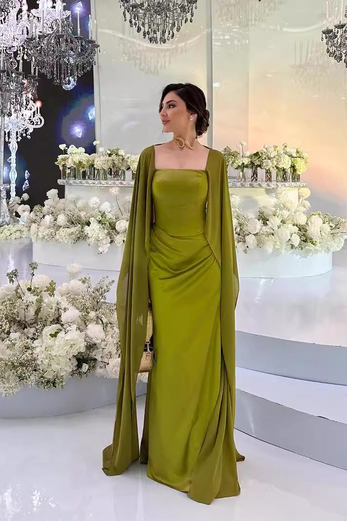 Patchwork Cape Sleeveless Formal Dress