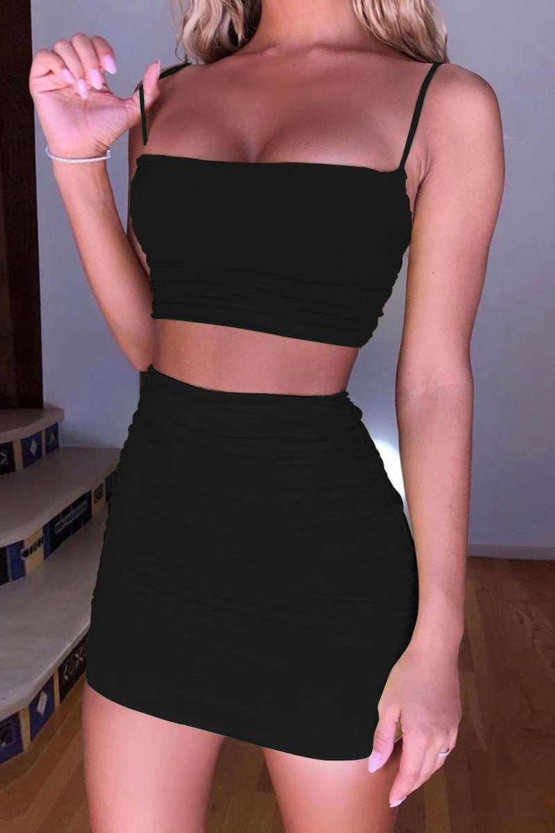 Ruched Cami Crop Top and Mini Skirt Set