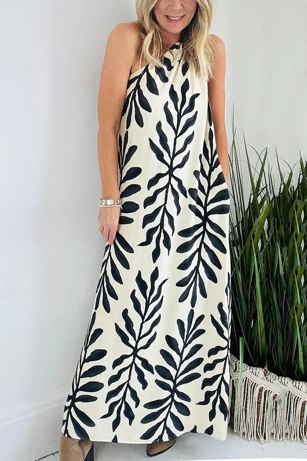 Floral Unique Printed One Shoulder Pocketed Loose Maxi Dress - Fashionpara