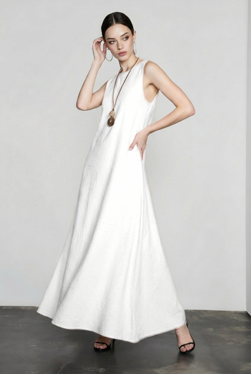 Textured Crew Neck Sleeveless A-Line Maxi Dress 5