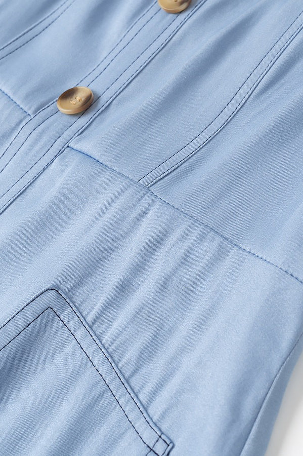Denim Square-Neck Button-Front A-Line Maxi Dress