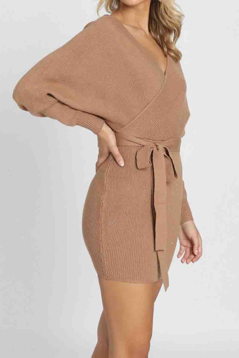V Neck Knit Sweater Dress(3 Colors)  Fashionpara