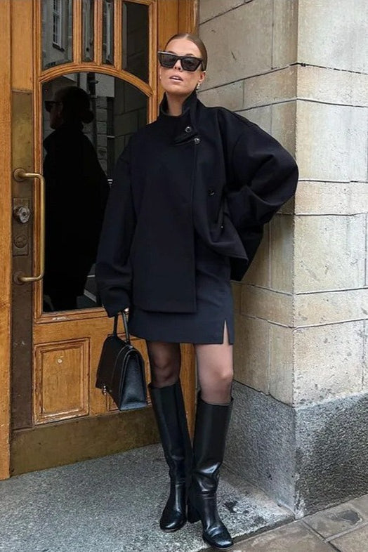 Chic Cropped Stand Collar Wool Coat - Fashionpara