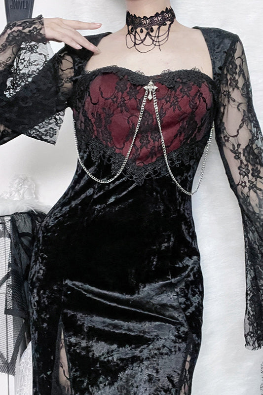 Lace Sleeve Split Gothic Dress