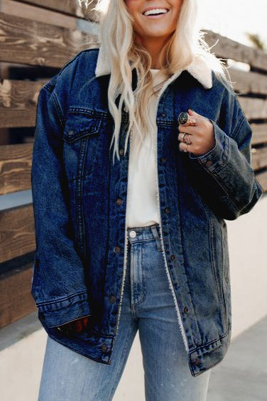 Fleece Lined Denim Bomber Jacket 6