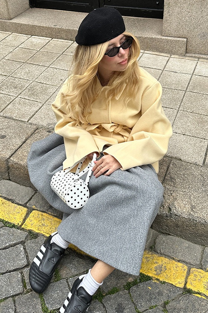 Solid Color Belted Midi Wool Blend Coat 7