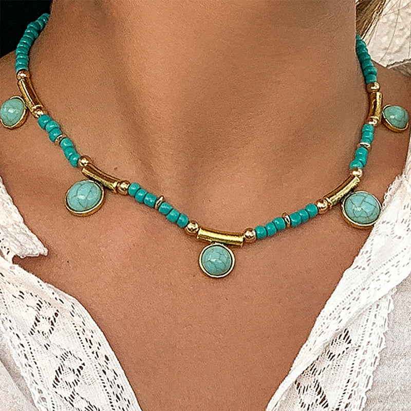 Antique Turquoise Tassel Pendant Necklace - Fashionpara