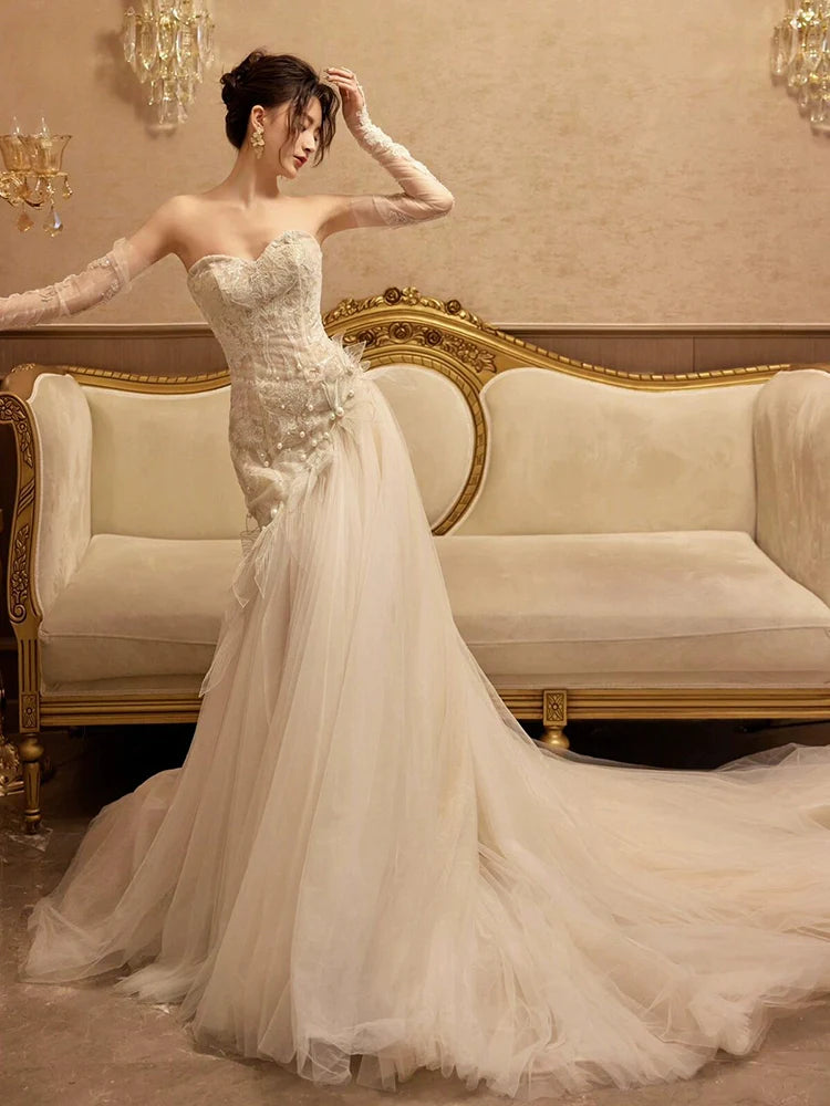 Sexy Mermaid Long Wedding Dress Evening Party Dresses