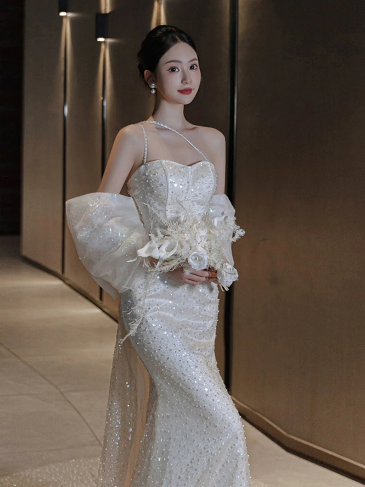 Sexy Mermaid Long Wedding Dress Evening Party Dresses