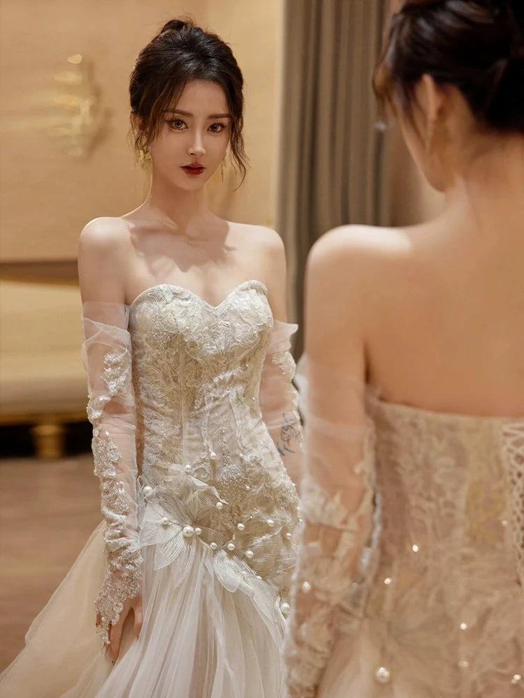 Sexy Mermaid Long Wedding Dress Evening Party Dresses