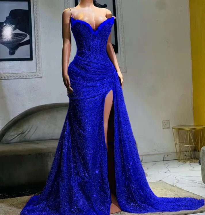 Light Purple High Split Evening Dresses, Sweetheart Mermaid Prom Dresses, Elegant Dresses for Wedding