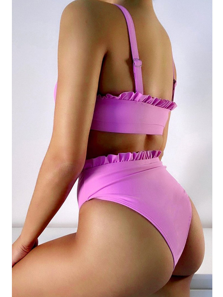 High-waisted Fold Design Purple Bikini Set(2 Colors) - Fashionpara